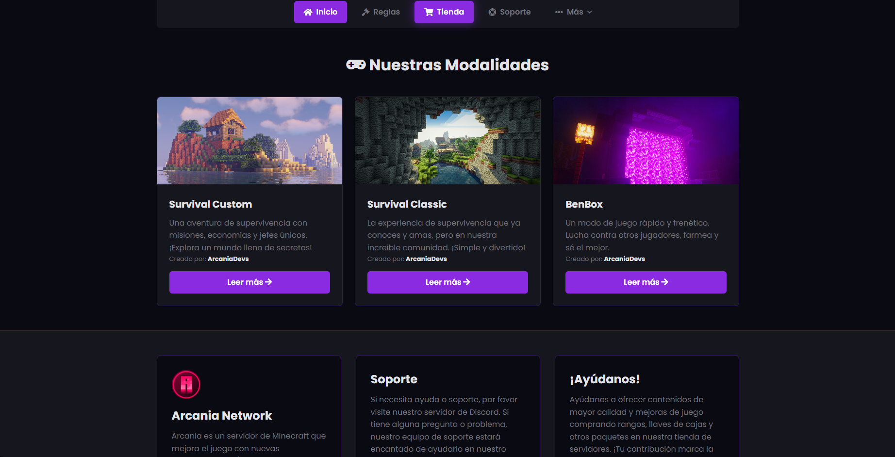 Página Web Arcania Network